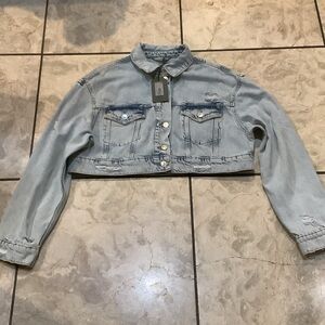 All Saints Washed Blue Cropped Denim Jacket Size 10